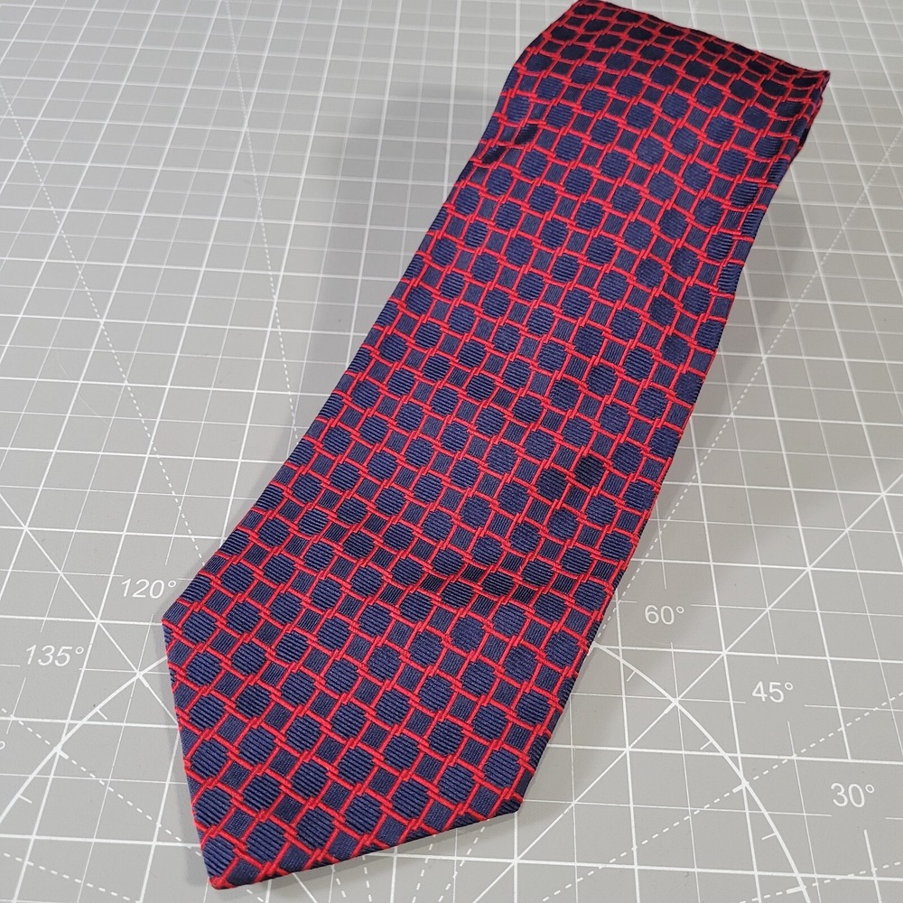 BROOKS BROTHERS Makers Necktie Mens Silk Made USA Red Blue Woven Net Pattern Tie